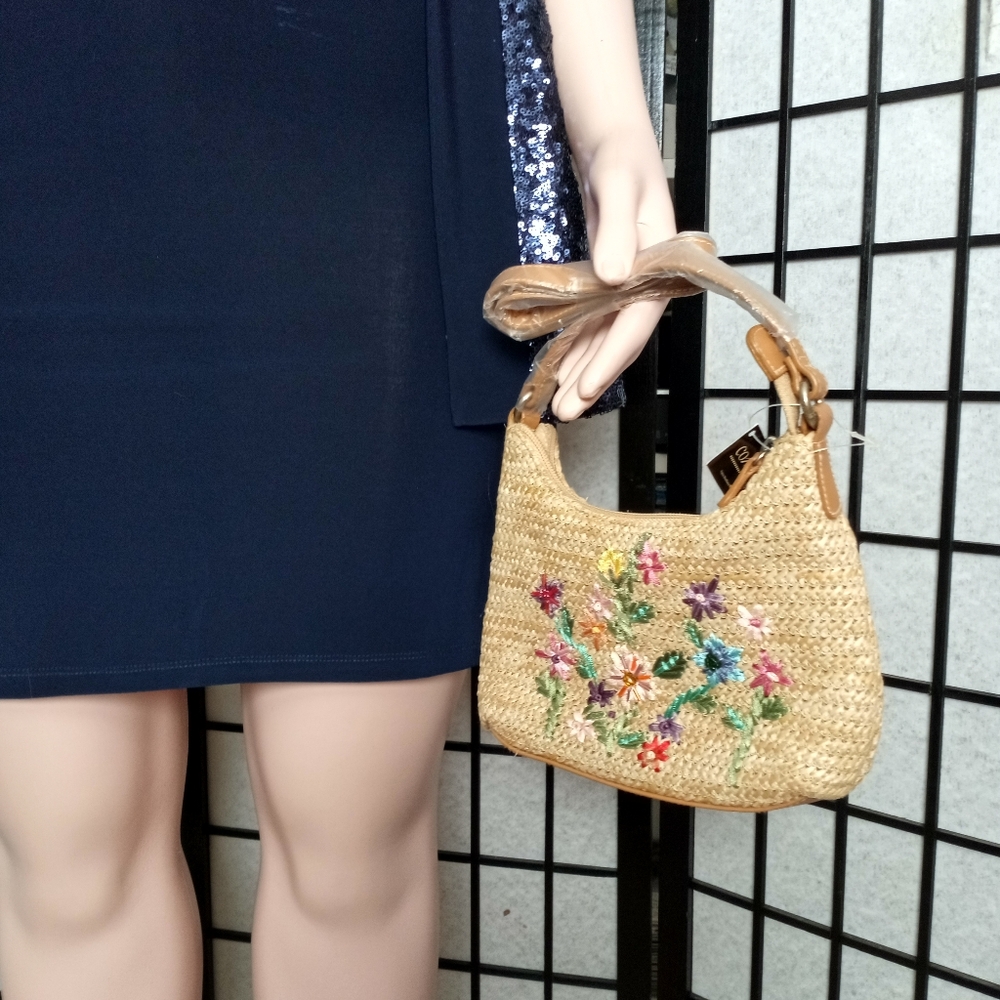 Embroidered Floral Tan Shoulder Bag
